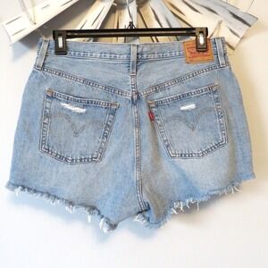 Woman's Levi's 501 Destressed Red Tab Button Fly Jean Shorts Waist 33"